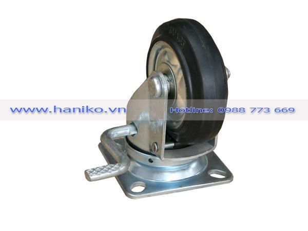 Bánh xe cao su hoa búa phi 100 xoay khóa